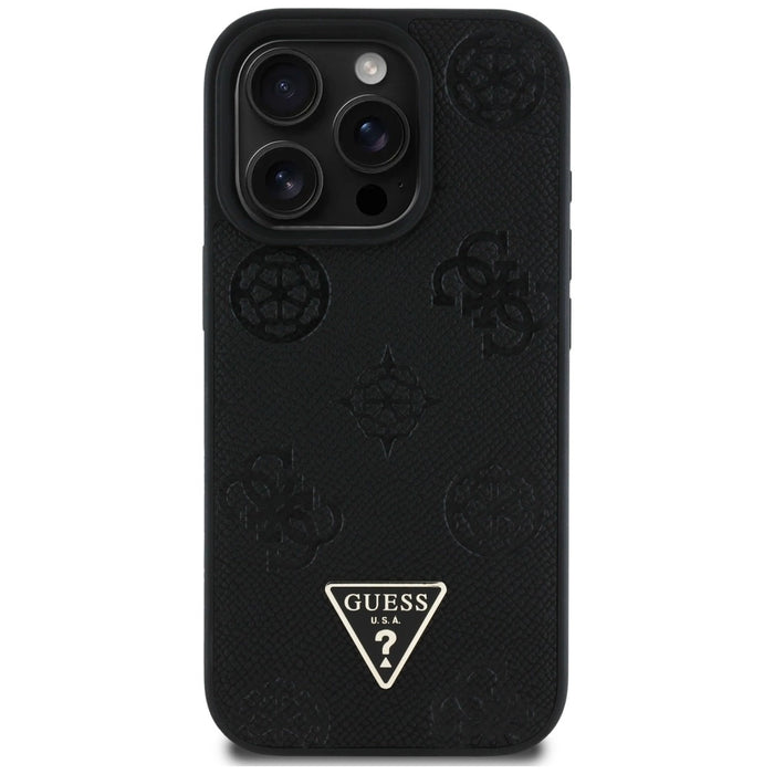 Guess Grained Hot Stamp Peony Triangle Logo MagSafe Case за iPhone 16 Pro - черен