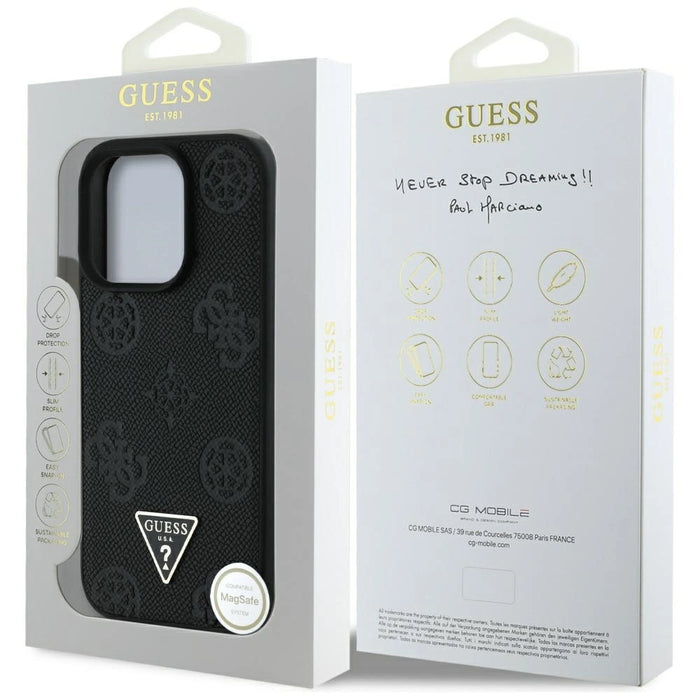 Guess Grained Hot Stamp Peony Triangle Logo MagSafe Case за iPhone 16 Pro - черен