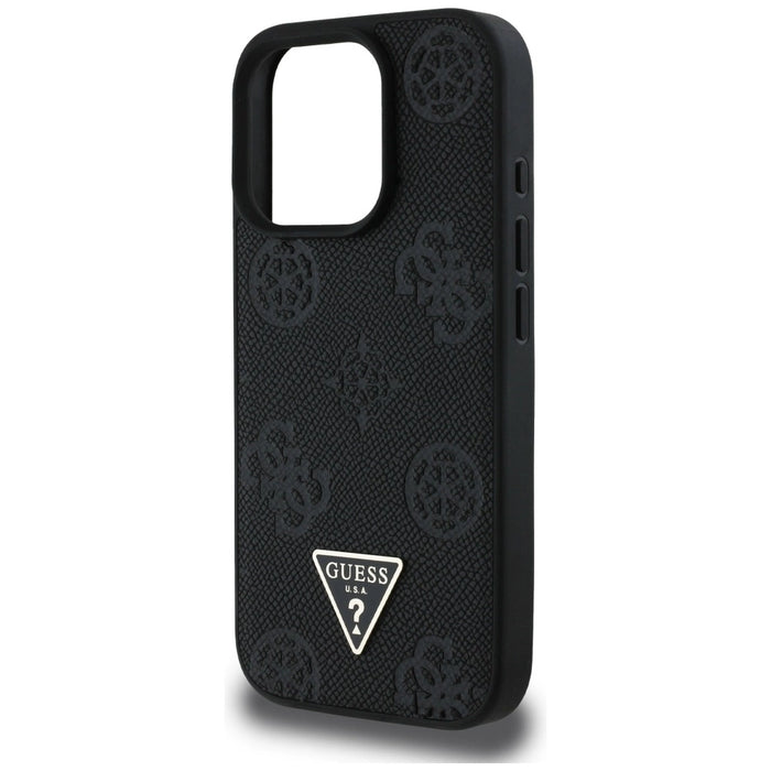 Guess Grained Hot Stamp Peony Triangle Logo MagSafe Case за iPhone 16 Pro - черен