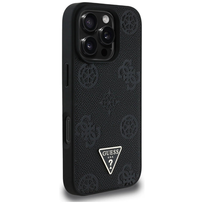 Guess Grained Hot Stamp Peony Triangle Logo MagSafe Case за iPhone 16 Pro - черен