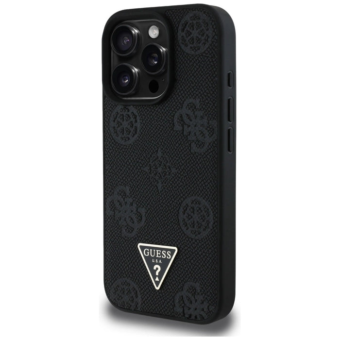 Guess Grained Hot Stamp Peony Triangle Logo MagSafe Case за iPhone 16 Pro - черен