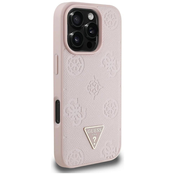 Калъф Guess Grained Hot Stamp Peony Triangle Logo MagSafe за iPhone 16 Pro Max - розов