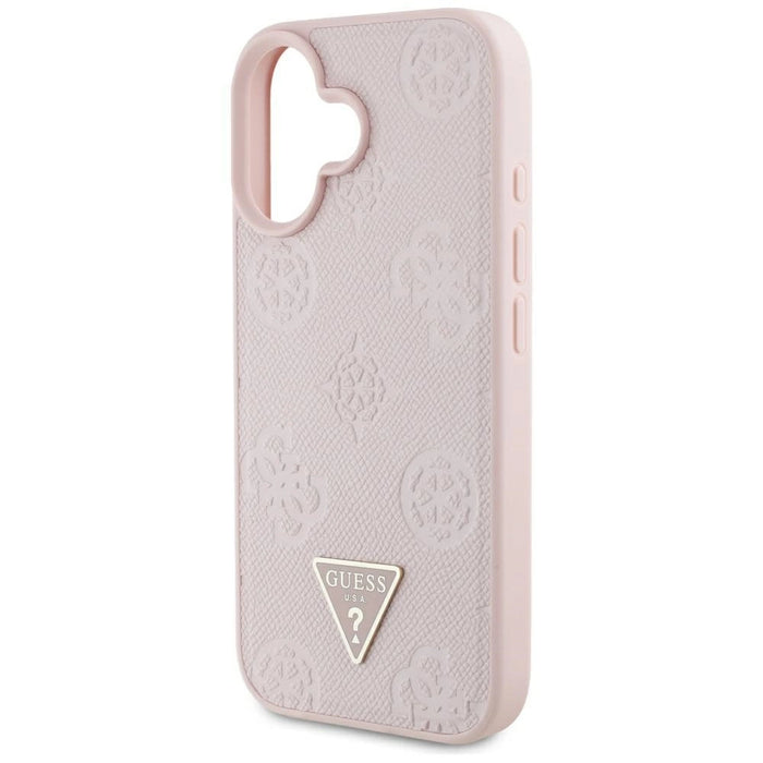 Калъф Guess Grained Hot Stamp Peony Triangle Logo MagSafe за iPhone 16 - розов