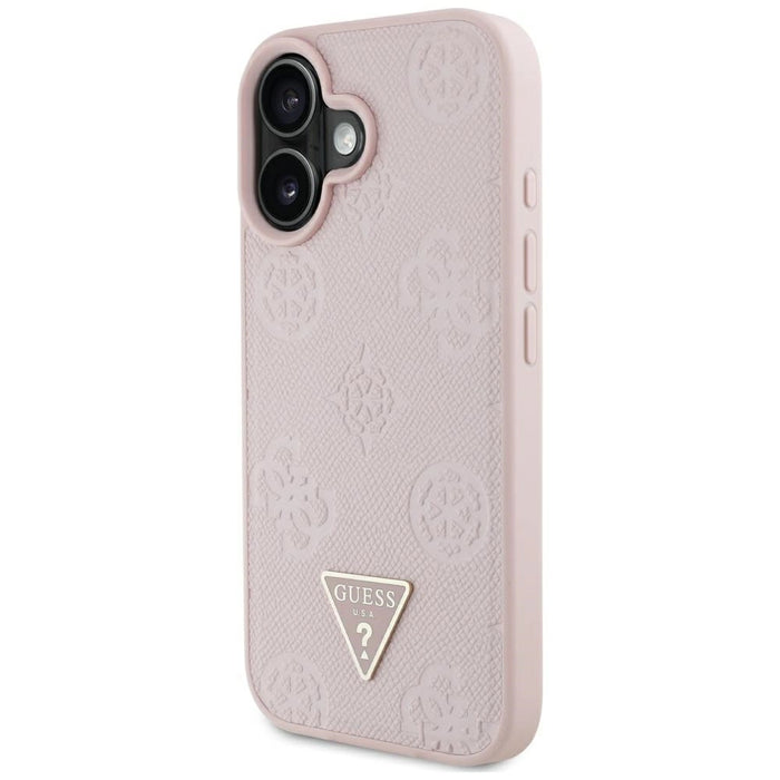 Калъф Guess Grained Hot Stamp Peony Triangle Logo MagSafe за iPhone 16 - розов