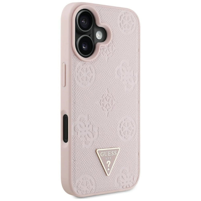 Калъф Guess Grained Hot Stamp Peony Triangle Logo MagSafe за iPhone 16 - розов