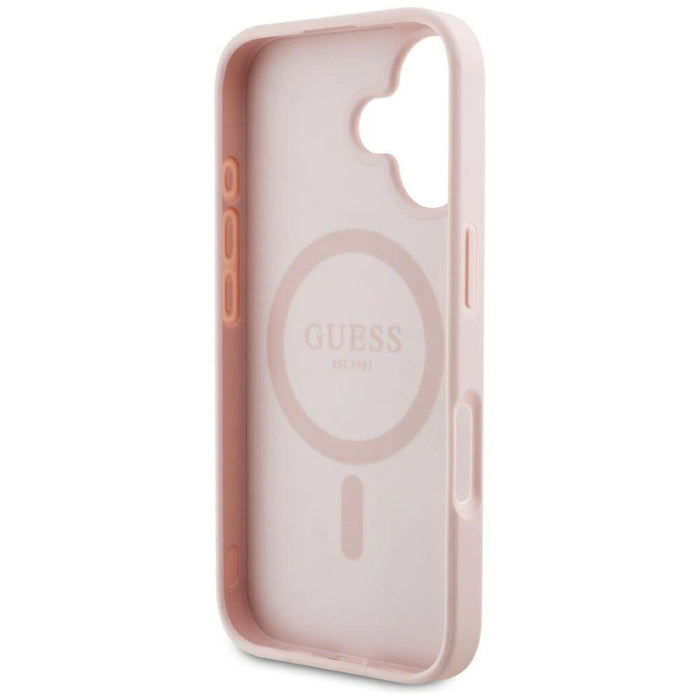 Калъф Guess Grained Hot Stamp Peony Triangle Logo MagSafe за iPhone 16 - розов