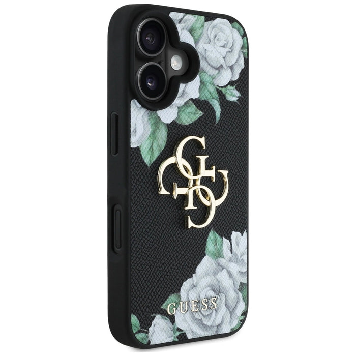 Калъф с лого Guess Grained Roses Big 4G за iPhone 16 - черен