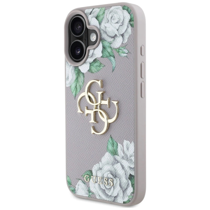 Калъф Guess Grained Roses с голямо 4G лого за iPhone 16 - лилав