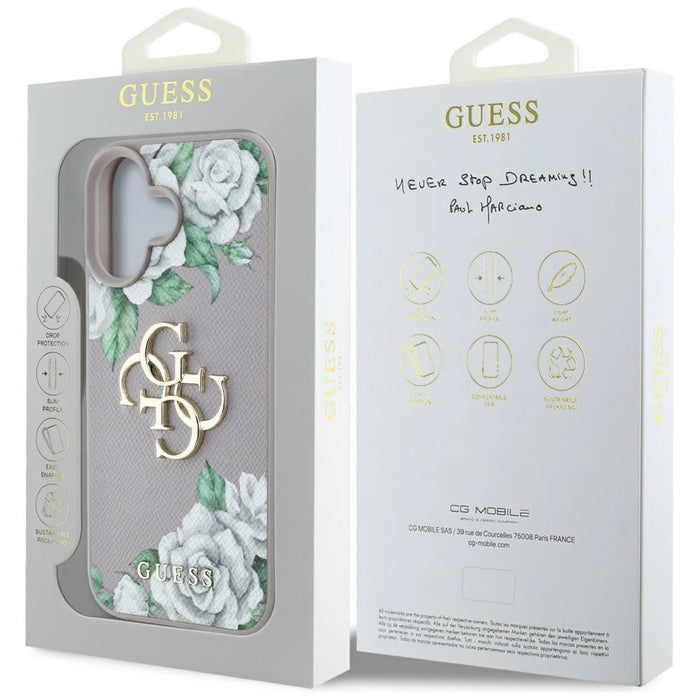 Калъф Guess Grained Roses с голямо 4G лого за iPhone 16 - лилав