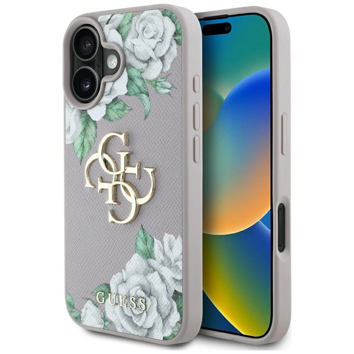 Калъф Guess Grained Roses с голямо 4G лого за iPhone 16 - лилав