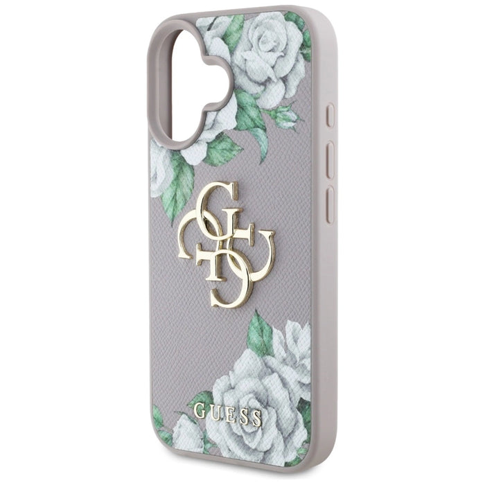 Калъф Guess Grained Roses с голямо 4G лого за iPhone 16 - лилав