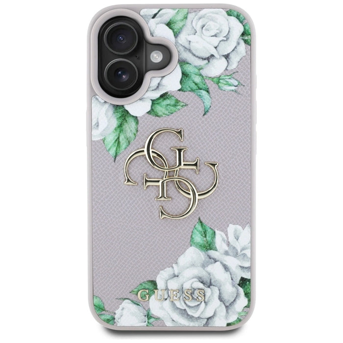 Калъф Guess Grained Roses с голямо 4G лого за iPhone 16 - лилав