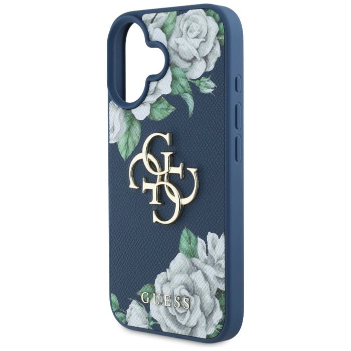 Калъф Guess Grained Roses Big 4G logo за iPhone 16 - син