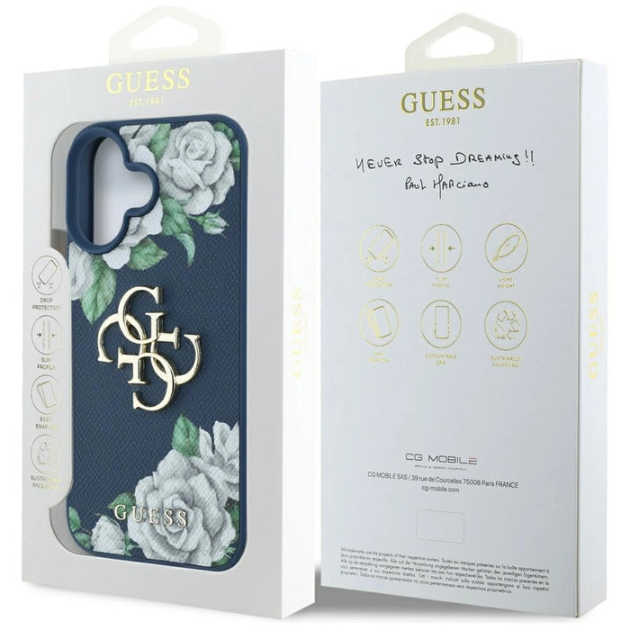Калъф Guess Grained Roses Big 4G logo за iPhone 16 - син