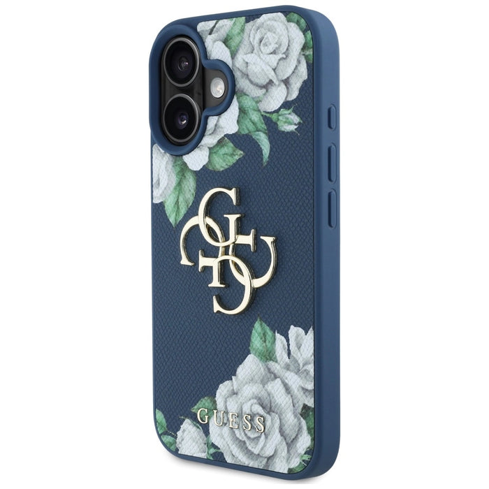 Калъф Guess Grained Roses Big 4G logo за iPhone 16 - син