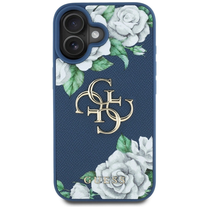 Калъф Guess Grained Roses Big 4G logo за iPhone 16 - син