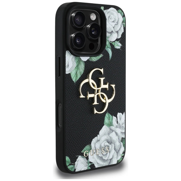 Калъф Guess Grained Roses Big 4G logo iPhone 16 Pro - черен