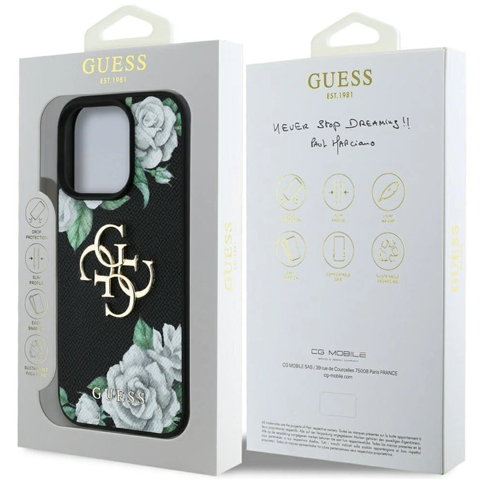 Калъф Guess Grained Roses Big 4G logo iPhone 16 Pro - черен