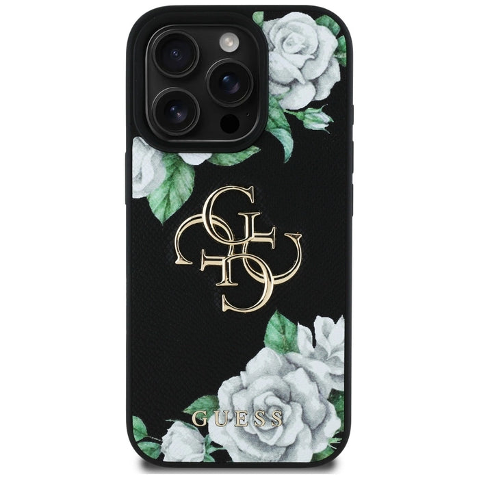 Калъф Guess Grained Roses Big 4G logo iPhone 16 Pro - черен