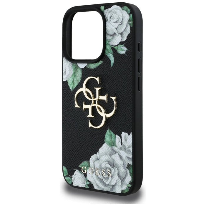 Калъф Guess Grained Roses Big 4G logo iPhone 16 Pro - черен