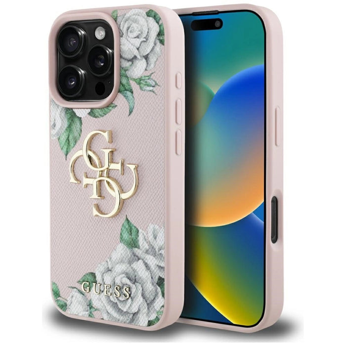 Калъф Guess Grained Roses Big 4G logo iPhone 16 Pro Max - розов