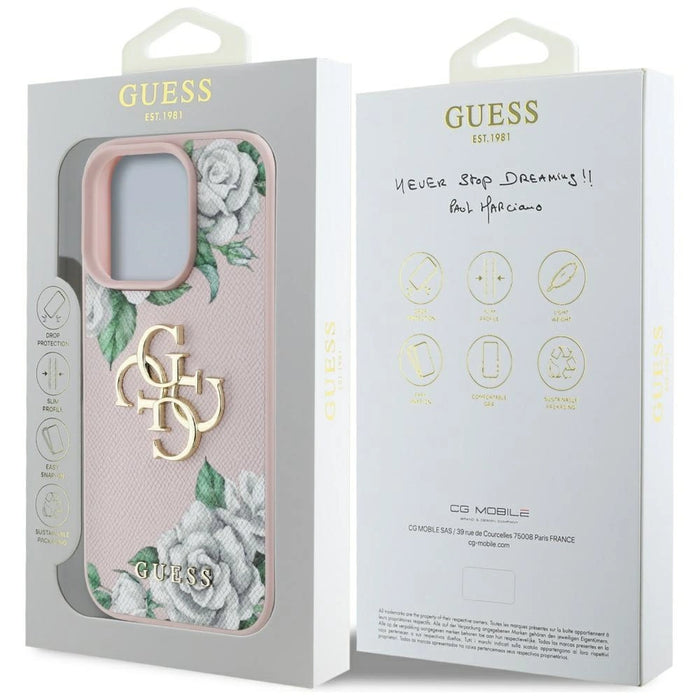 Калъф Guess Grained Roses Big 4G logo iPhone 16 Pro Max - розов