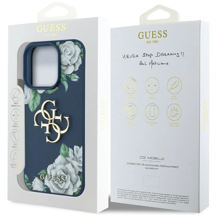 Калъф Guess Grained Roses Big 4G logo за iPhone 16 Pro - син