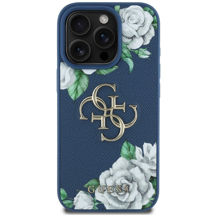 Калъф Guess Grained Roses Big 4G logo за iPhone 16 Pro - син
