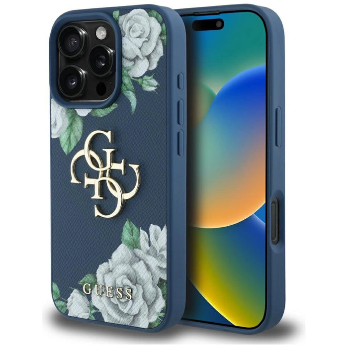 Калъф Guess Grained Roses Big 4G logo за iPhone 16 Pro - син