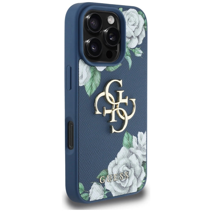 Калъф Guess Grained Roses Big 4G logo за iPhone 16 Pro - син