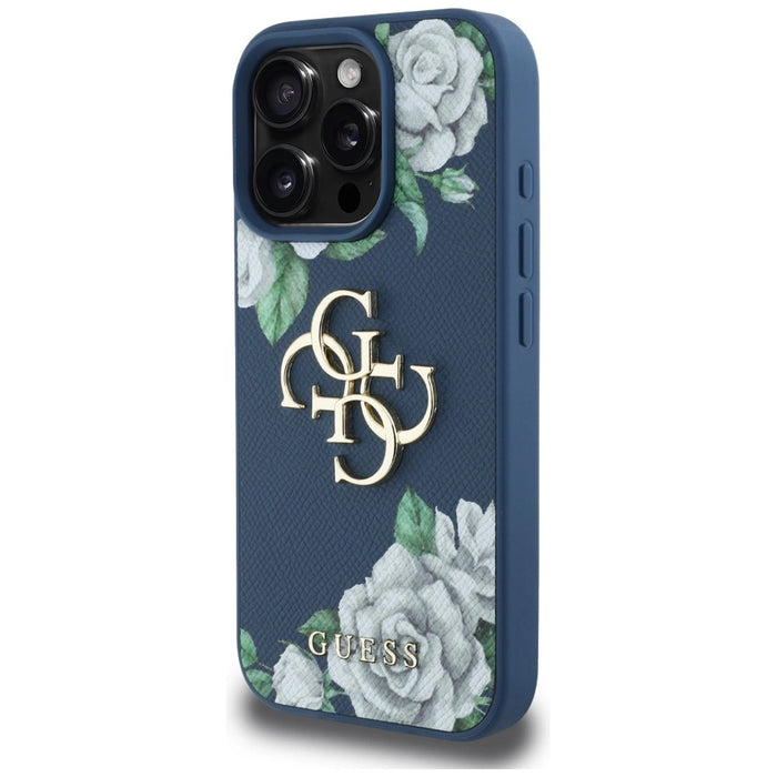 Калъф Guess Grained Roses Big 4G logo за iPhone 16 Pro - син
