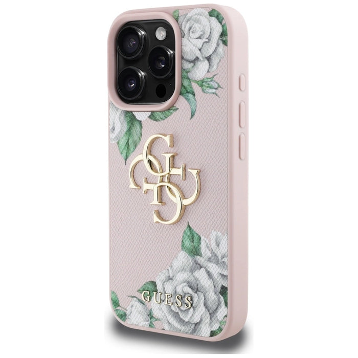 Калъф Guess Grained Roses Big 4G logo iPhone 16 Pro - розов