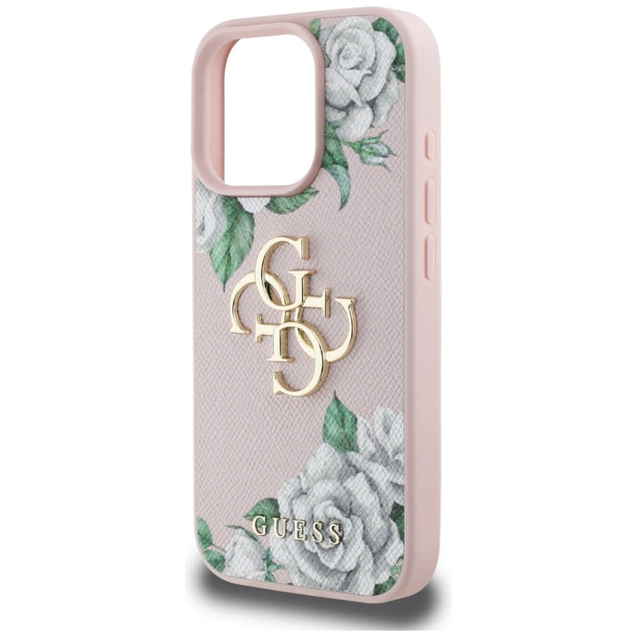 Калъф Guess Grained Roses Big 4G logo iPhone 16 Pro - розов