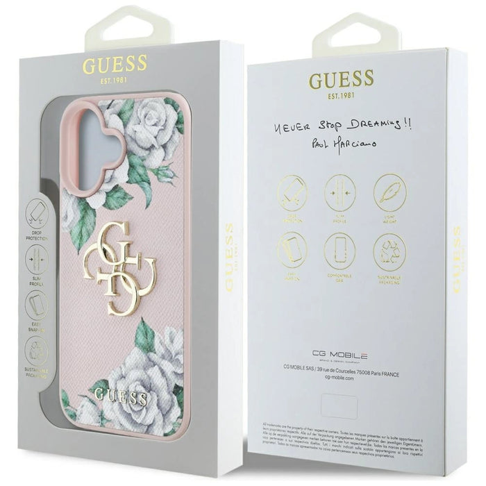 Калъф Guess Grained Roses Big 4G logo iPhone 16 - розов