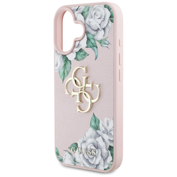 Калъф Guess Grained Roses Big 4G logo iPhone 16 - розов