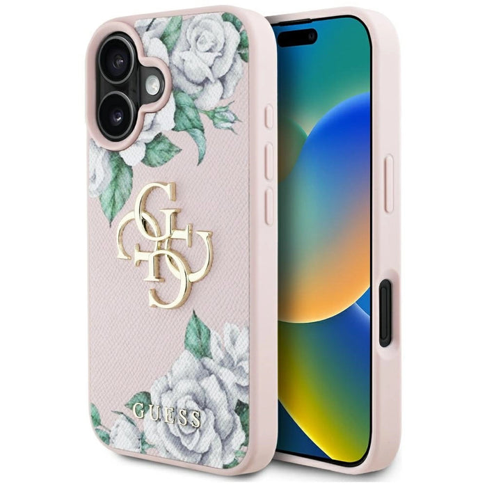 Калъф Guess Grained Roses Big 4G logo iPhone 16 - розов