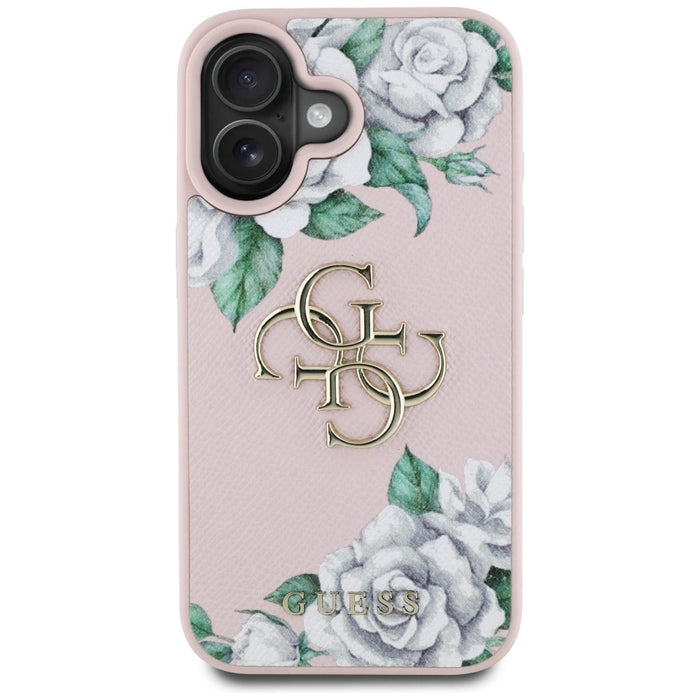 Калъф Guess Grained Roses Big 4G logo iPhone 16 - розов