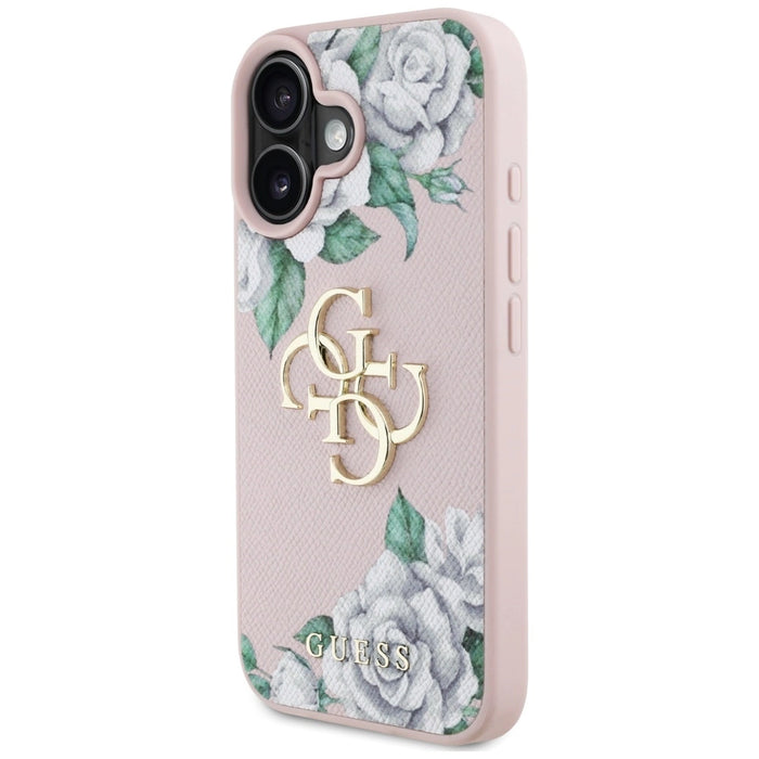 Калъф Guess Grained Roses Big 4G logo iPhone 16 - розов