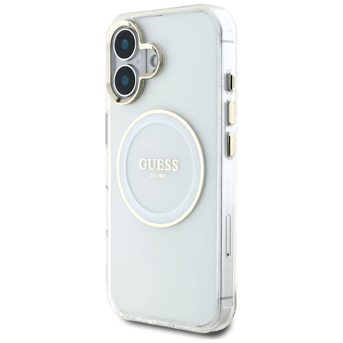 Калъф Guess IML Metal Colored Circle Classic Logo MagSafe за iPhone 16 - бял