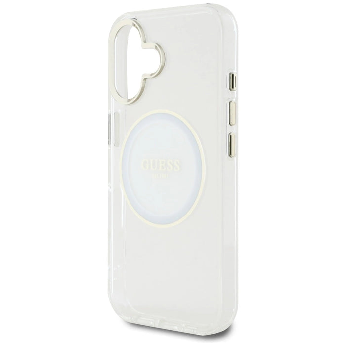 Калъф Guess IML Metal Colored Circle Classic Logo MagSafe за iPhone 16 - бял