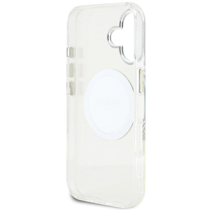 Калъф Guess IML Metal Colored Circle Classic Logo MagSafe за iPhone 16 - бял