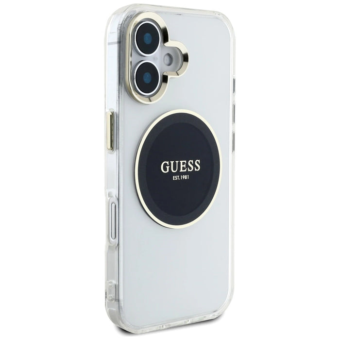 Калъф Guess IML Metal Colored Circle Classic Logo MagSafe за iPhone 16 - черен