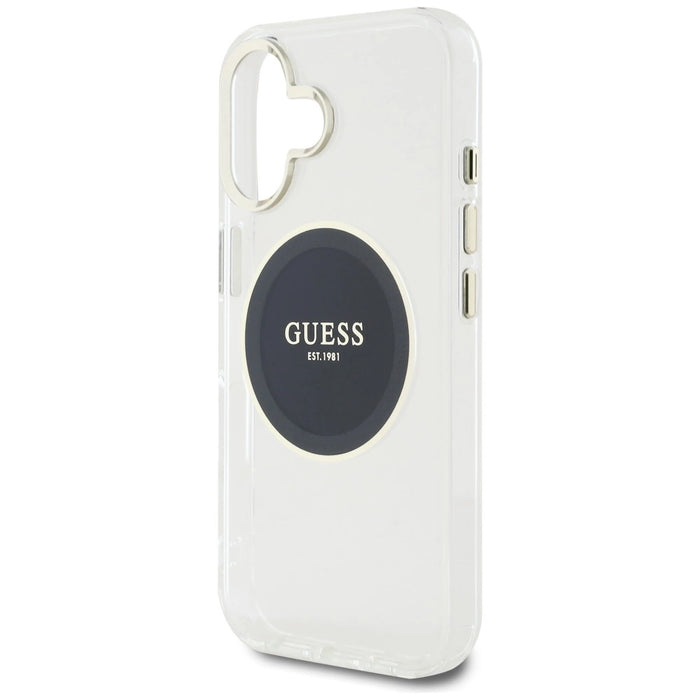 Калъф Guess IML Metal Colored Circle Classic Logo MagSafe за iPhone 16 - черен