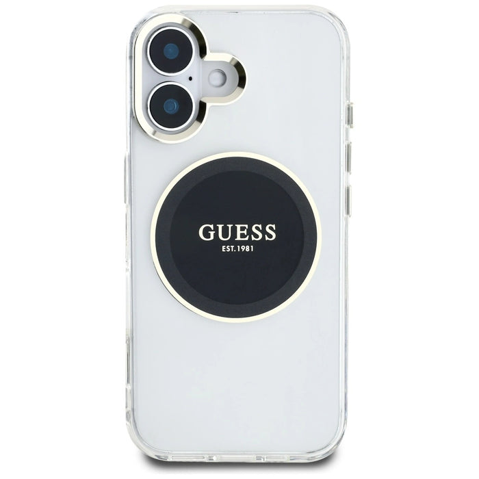Калъф Guess IML Metal Colored Circle Classic Logo MagSafe за iPhone 16 - черен