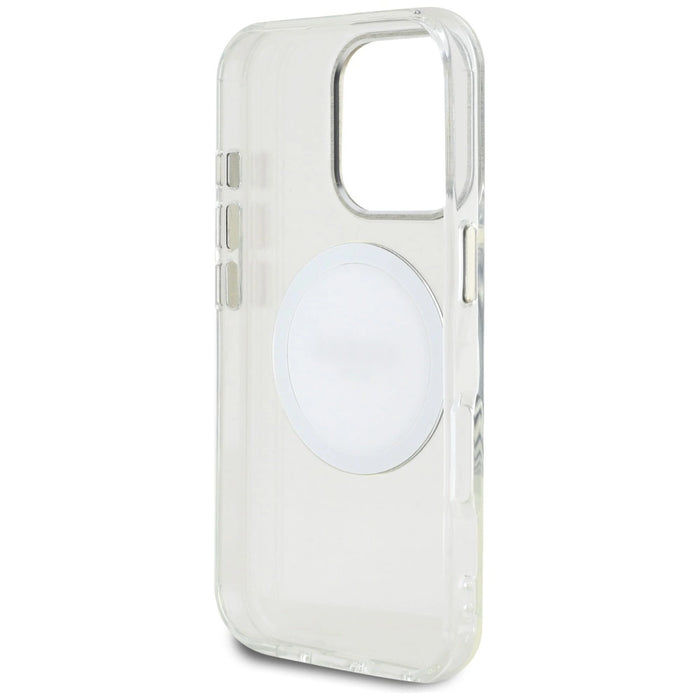 Калъф Guess IML Metal Colored Circle Classic Logo MagSafe за iPhone 16 Pro - бял