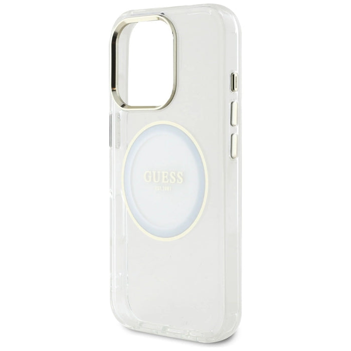 Калъф Guess IML Metal Colored Circle Classic Logo MagSafe за iPhone 16 Pro - бял