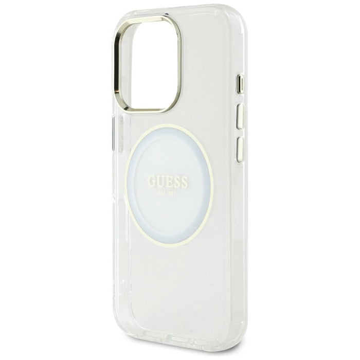 Калъф Guess IML Metal Colored Circle Classic Logo MagSafe за iPhone 16 Pro Max - бял