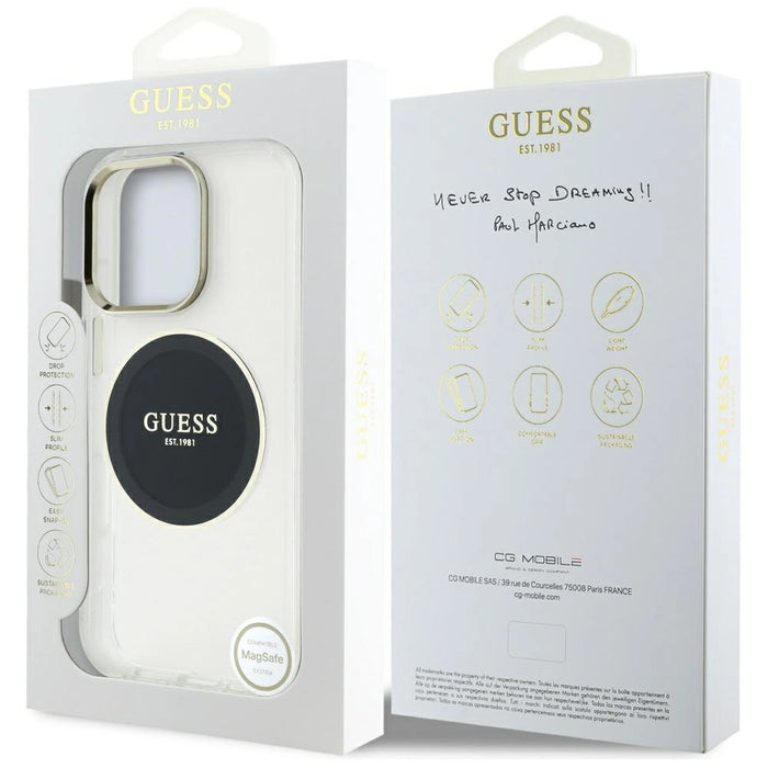 Калъф Guess IML Metal Coloured Circle Classic Logo MagSafe за iPhone 16 Pro Max - черен