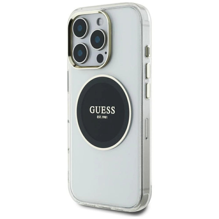 Калъф Guess IML Metal Coloured Circle Classic Logo MagSafe за iPhone 16 Pro Max - черен
