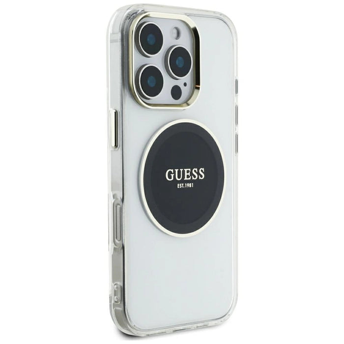 Калъф Guess IML Metal Coloured Circle Classic Logo MagSafe за iPhone 16 Pro Max - черен